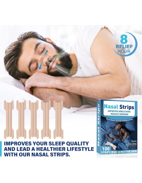 Tiras Nasales Antironquidos NECALON - 100 Pcs Alivio Congestión