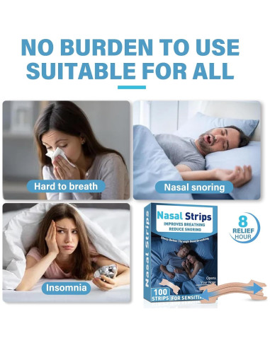 Tiras Nasales Antironquidos NECALON - 100 Pcs Alivio Congestión