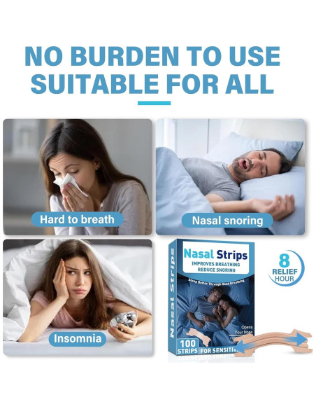 Tiras Nasales Antironquidos NECALON - 100 Pcs Alivio Congestión