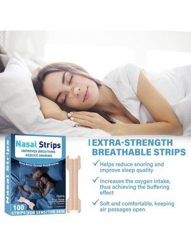 Tiras Nasales Antironquidos NECALON - 100 Pcs Alivio Congestión