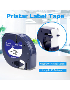 Cinta de Etiqueta Pristar 12-Pack 12mm Negro sobre Blanco 2