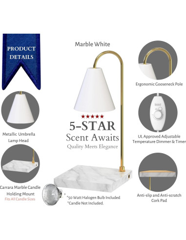 Calentador de Velas Cozyberry Esencial con Temporizador y Mármol