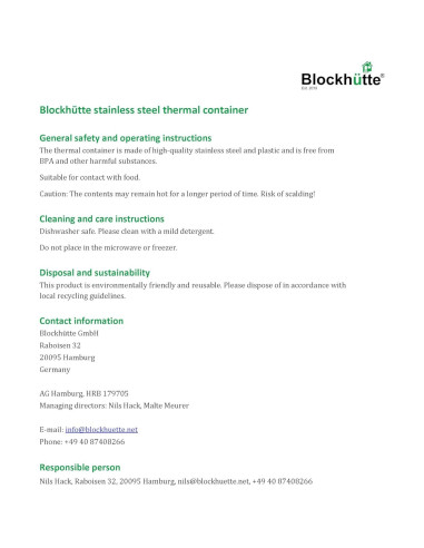 Termo de Comida Blockhütte 730 ml Acero Inoxidable 14h Caliente