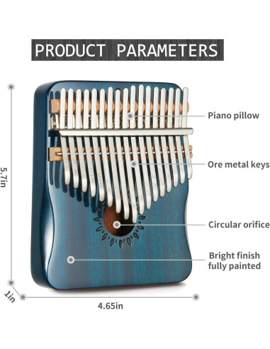 Kalimba AARVI 17 Teclas Azul - Piano de Pulgar Portátil