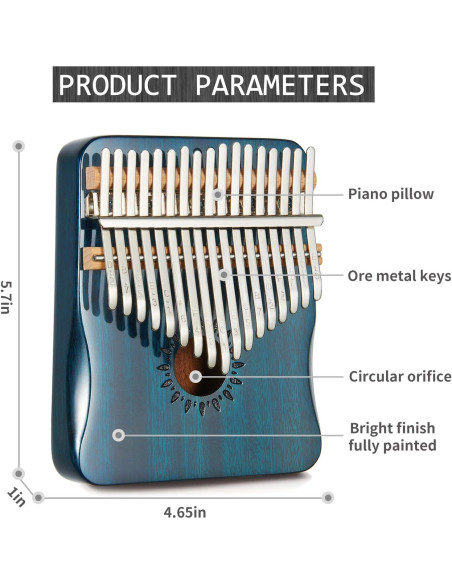 Kalimba AARVI 17 Teclas Azul - Piano de Pulgar Portátil