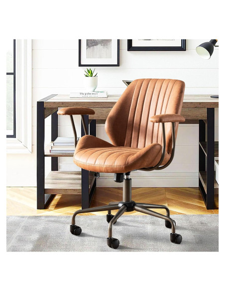 Silla de Oficina CAODOC Giratoria Suede Marrón Ajustable