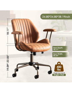 Silla de Oficina CAODOC Giratoria Suede Marrón Ajustable 2