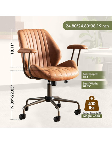 Silla de Oficina CAODOC Giratoria Suede Marrón Ajustable