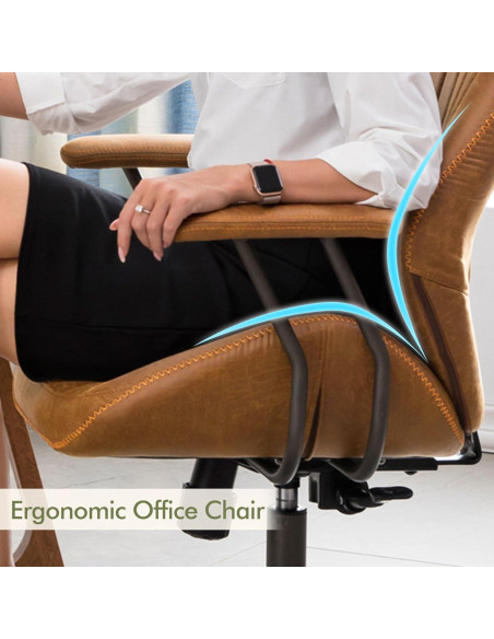 Silla de Oficina CAODOC Giratoria Suede Marrón Ajustable