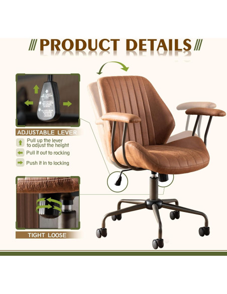 Silla de Oficina CAODOC Giratoria Suede Marrón Ajustable