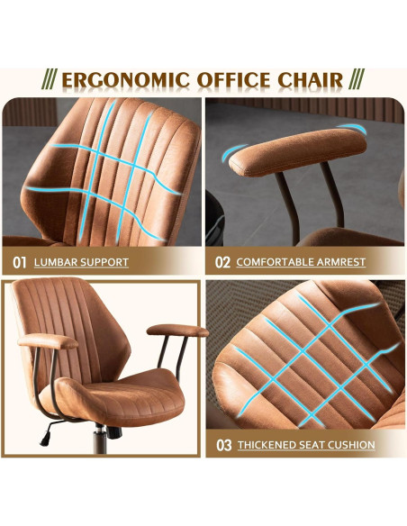 Silla de Oficina CAODOC Giratoria Suede Marrón Ajustable