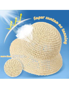Sombrero de sol de paja para mujer UPF 50+ plegable beige 2