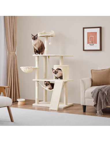 Árbol para Gatos Extra Grande Yaheetech 161 cm con Rascador y Hamaca