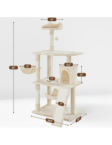 Árbol para Gatos Extra Grande Yaheetech 161 cm con Rascador y Hamaca