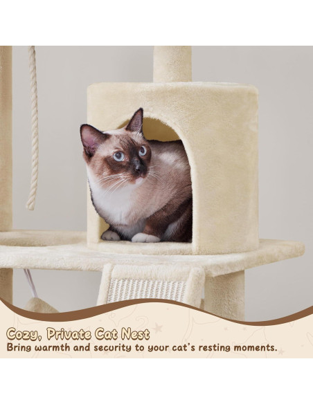 Árbol para Gatos Extra Grande Yaheetech 161 cm con Rascador y Hamaca