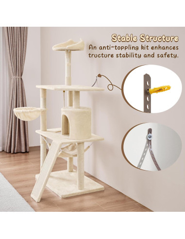 Árbol para Gatos Extra Grande Yaheetech 161 cm con Rascador y Hamaca