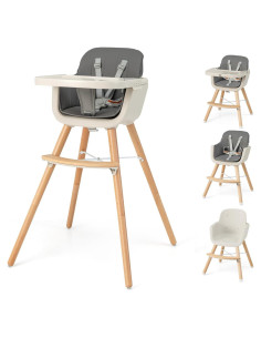 Silla Alta para Bebés HONEY JOY 6-en-1 Madera Gris Oscuro