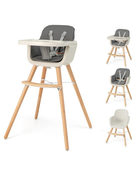 Silla Alta para Bebés HONEY JOY 6-en-1 Madera Gris Oscuro