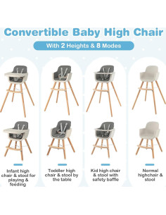 Silla Alta para Bebés HONEY JOY 6-en-1 Madera Gris Oscuro 2