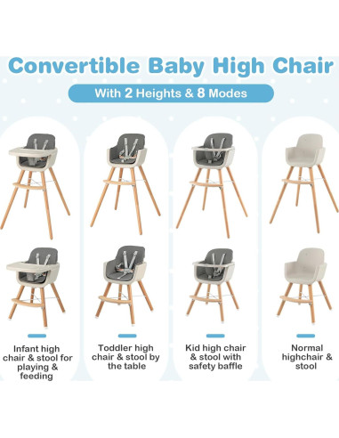 Silla Alta para Bebés HONEY JOY 6-en-1 Madera Gris Oscuro