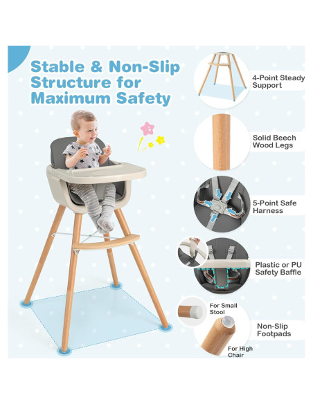 Silla Alta para Bebés HONEY JOY 6-en-1 Madera Gris Oscuro