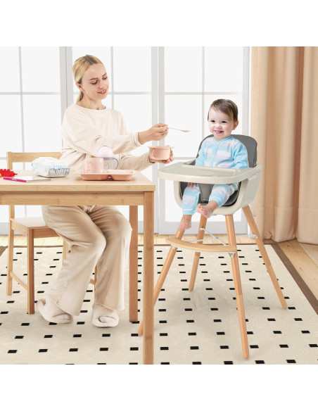 Silla Alta para Bebés HONEY JOY 6-en-1 Madera Gris Oscuro