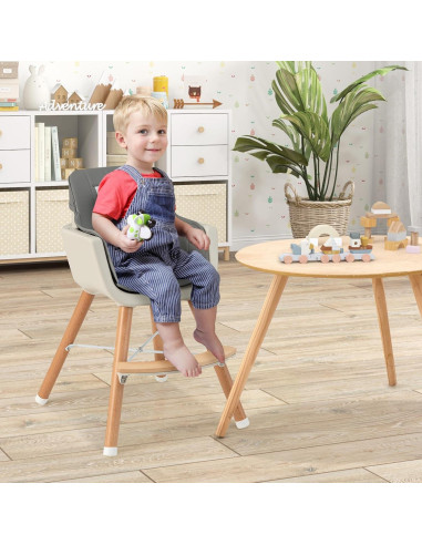 Silla Alta para Bebés HONEY JOY 6-en-1 Madera Gris Oscuro
