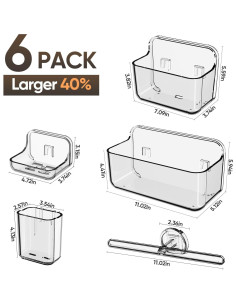 Caddy de Ducha Plaitaoai Transparente, Organizador de Baño 6 Piezas 2
