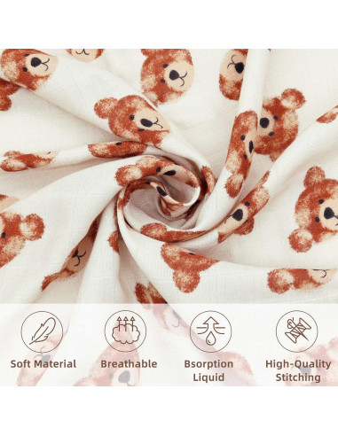 Manta de Muselina LifeTree Cabeza de Oso 120x120 cm