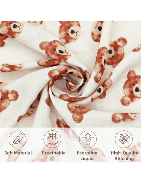 Manta de Muselina LifeTree Cabeza de Oso 120x120 cm