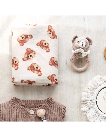 Manta de Muselina LifeTree Cabeza de Oso 120x120 cm