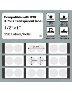 Etiquetas Adhesivas Phomemo D30, Transparentes 14mm x 28mm, 220/Rollo, 3 Rollos 2