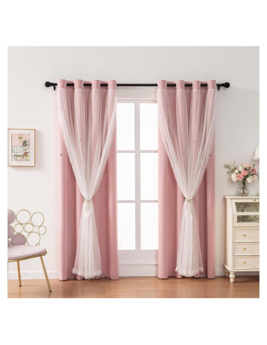 Cortinas Opacas Rosa Bebé LUGOTAL 2 Paneles 86x160 cm