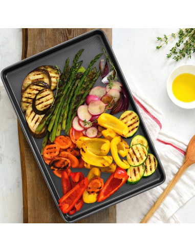 Juego de 3 bandejas para hornear Tiawudi, acero al carbono, antiadherente