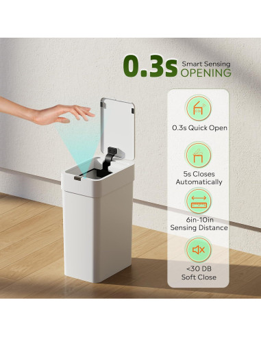 Cubo de Basura Inteligente WLIVE 9L Blanco con Sensor de Movimiento