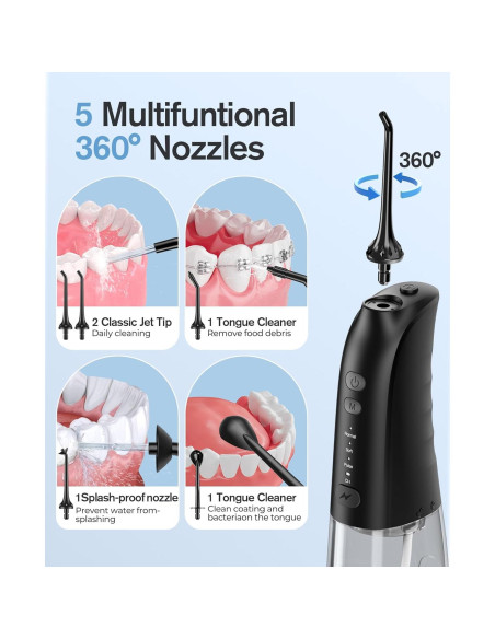 Hilo Dental Inalámbrico Demita GE203 300ML 3 Modos Negro