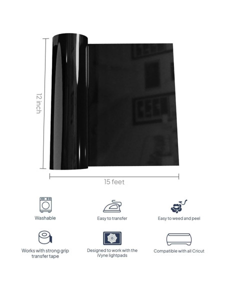 Rollo de Vinilo de Transferencia de Calor iVyne 4.57m Negro