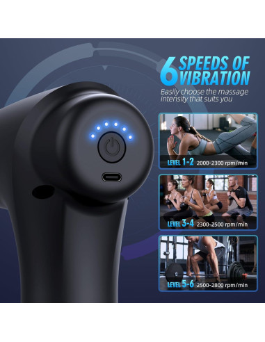 Pistola de Masaje SORUDEL Negro 5 Cabezas 6 Velocidades 0.66kg