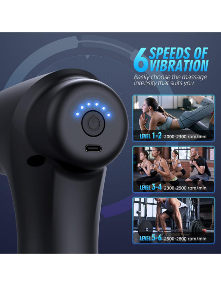 Pistola de Masaje SORUDEL Negro 5 Cabezas 6 Velocidades 0.66kg Pistola de Masaje SORUDEL Negro 5 Cabezas 6 Velocidades 0.66kg