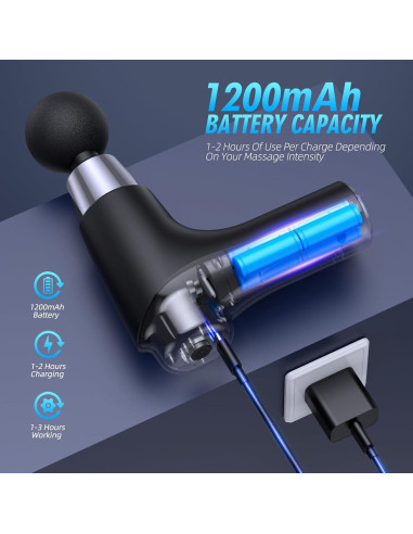 Pistola de Masaje SORUDEL Negro 5 Cabezas 6 Velocidades 0.66kg