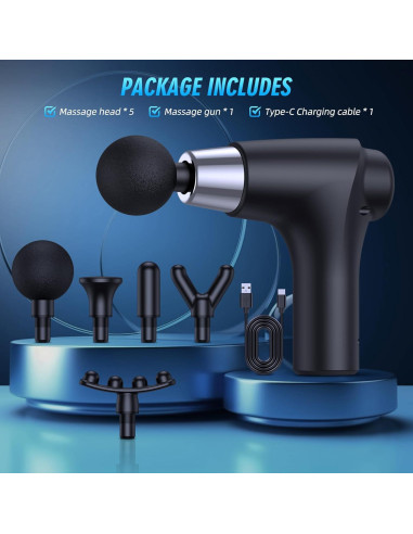 Pistola de Masaje SORUDEL Negro 5 Cabezas 6 Velocidades 0.66kg