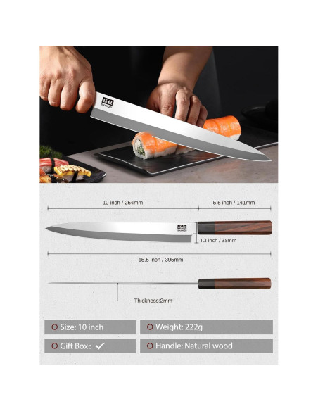 Cuchillo de Sushi SHAN ZU 25.4 cm Acero Japonés Mango Sándalo