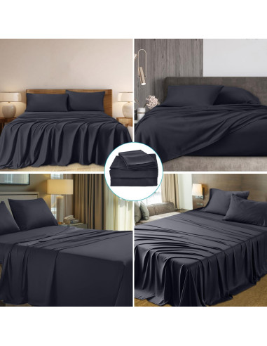 Juego de Sábanas 4 Piezas DrSleeep Reina Viscosa Bambú Gris