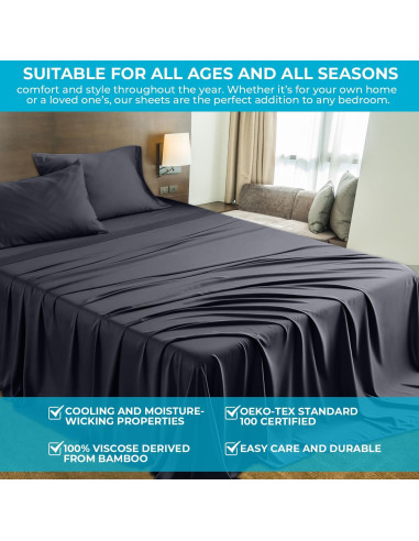 Juego de Sábanas 4 Piezas DrSleeep Reina Viscosa Bambú Gris