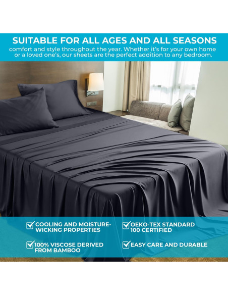 Juego de Sábanas 4 Piezas DrSleeep Reina Viscosa Bambú Gris