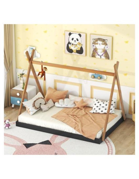 Cama de Piso de Tenda Completa Anwickjeff - Madera Negra y Marrón