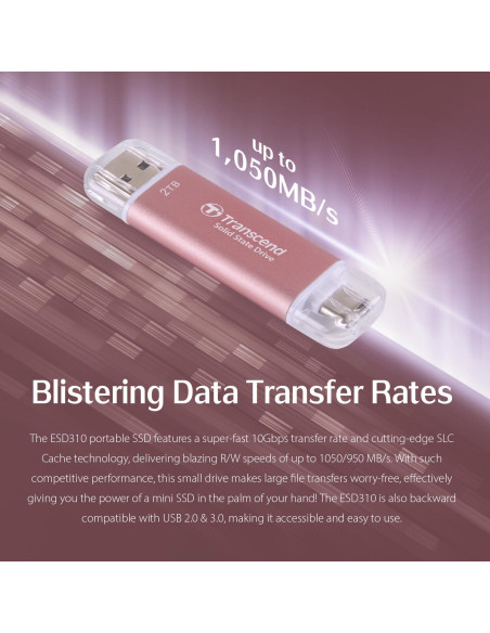 SSD Externo Transcend 512GB USB 3.2 Doble Tipo C y A
