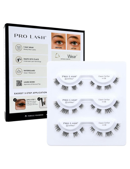 Pestañas Pro Lash SoftWear Ojo de Gato Clásico No. 08 - 3 Juegos