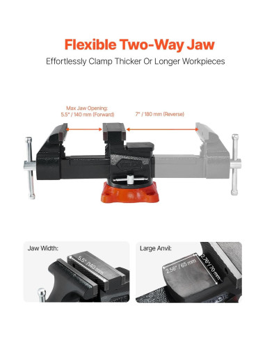 Prensa de Banco VEVOR 5.5" (140 mm) Hierro Dúctil Giratoria 360