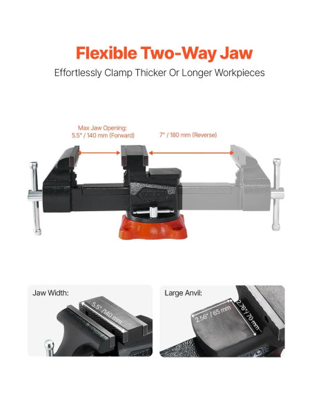 Prensa de Banco VEVOR 5.5" (140 mm) Hierro Dúctil Giratoria 360